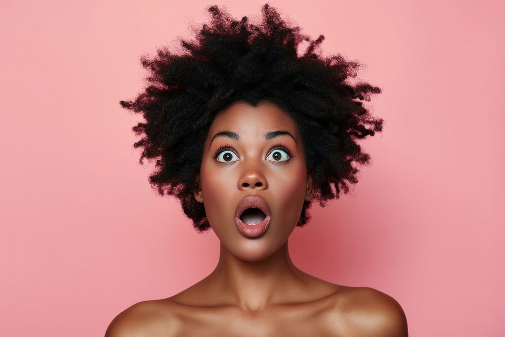 Black woman surprised face portrait photography adult.