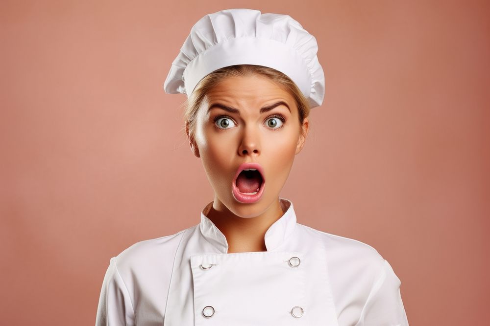 Woman chef suprised face portrait adult surprised.