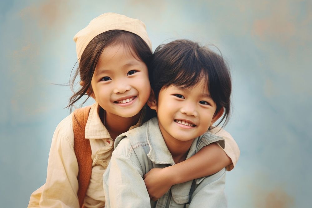 Vietnam kids smiling face portrait family people.