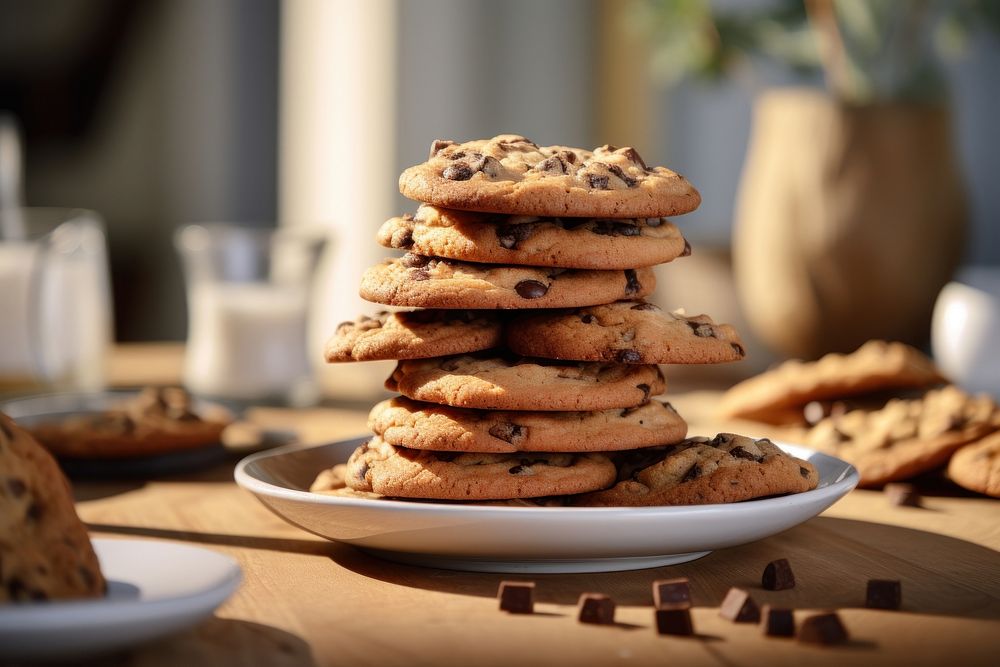 Cookies stacked arrangement biscuit bread plate.