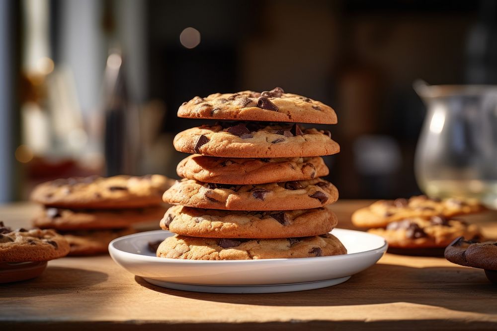 Cookies stacked arrangement biscuit bread plate.