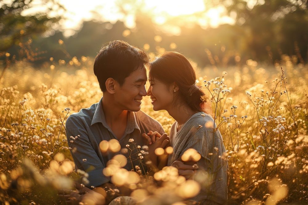 Happy thai couple outdoors photography happiness. AI generated Image by rawpixel.