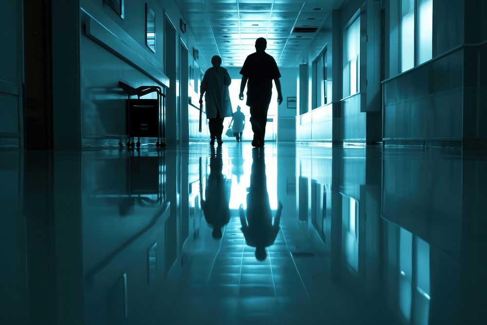 Hospital corridor walking architecture silhouette. AI generated Image by rawpixel.