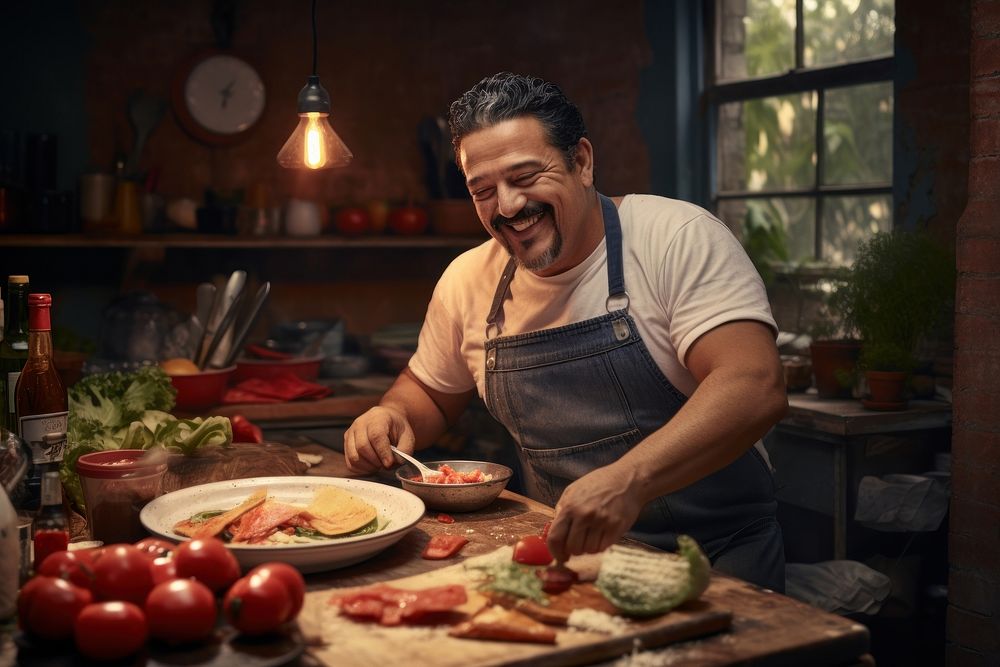 Mexican mid-age man food cooking adult. AI generated Image by rawpixel.