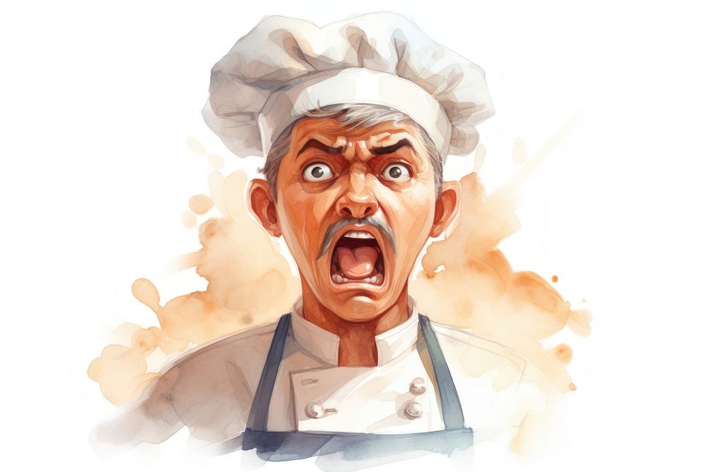 A chef angry face expression portrait shouting drawing.