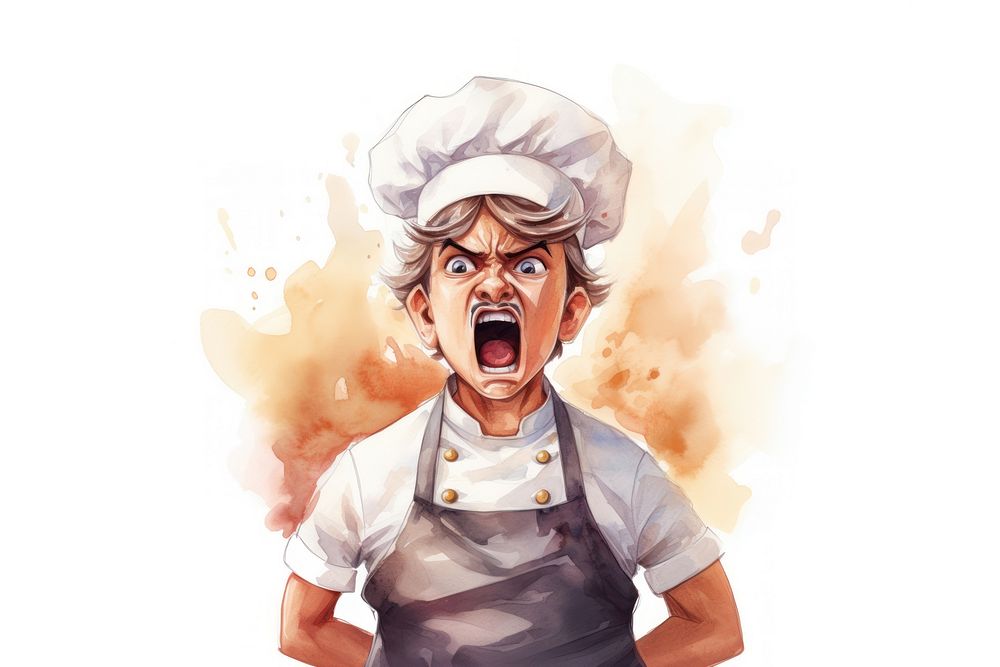 A chef angry face expression portrait shouting adult.