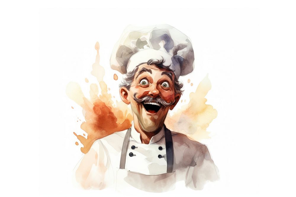 A chef smiling face expression portrait white background photography.