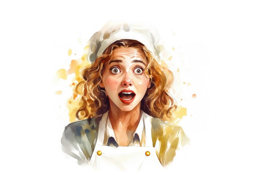 A woman chef suprised face expression portrait adult white background.