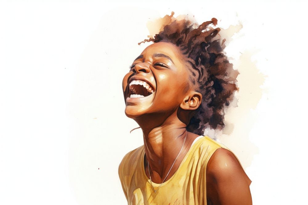 African girl laughing face expression smile adult white background.