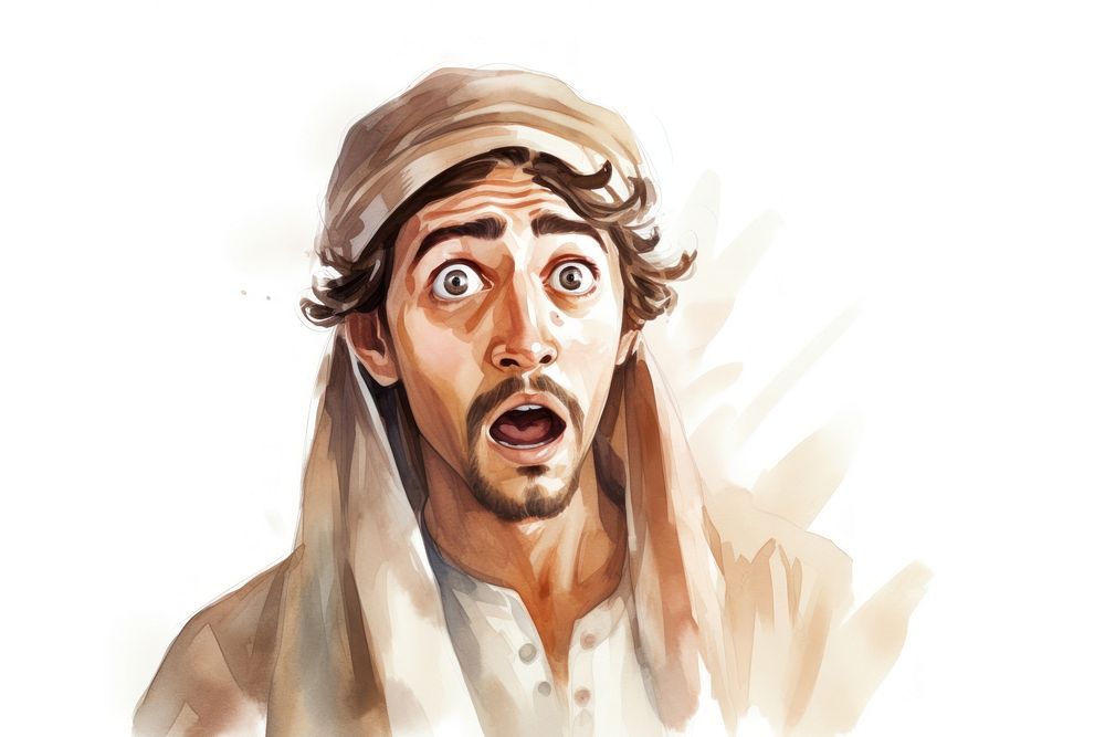 Arab man suprised face expression portrait drawing sketch.