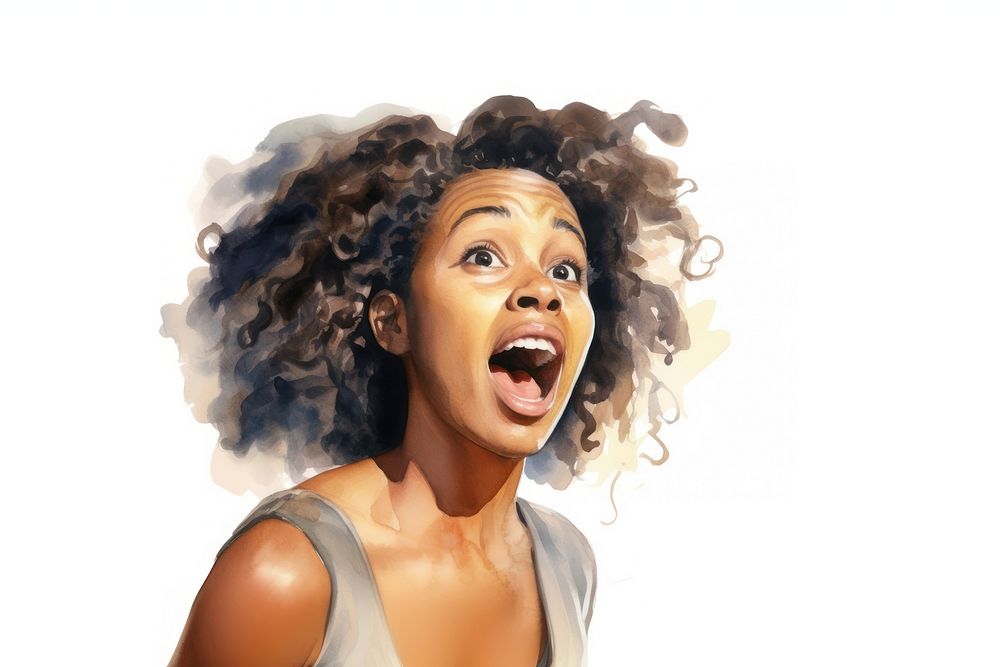 Black woman suprised face expression shouting portrait adult.