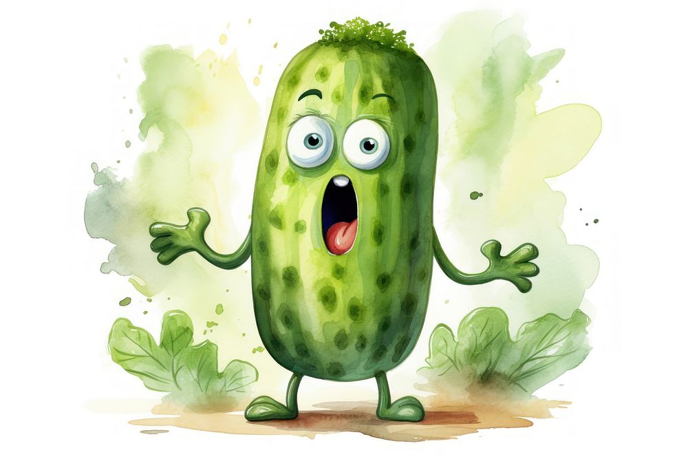 Cucumber surprised face expression vegetable plant food.