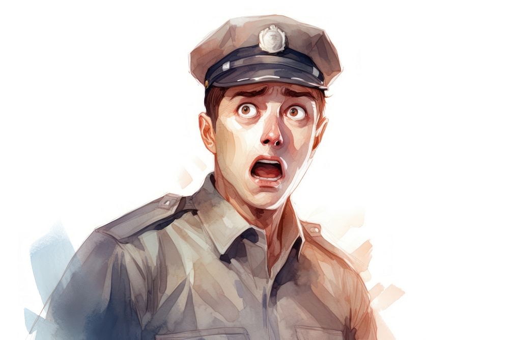 Policeman suprised face expression portrait adult photography.