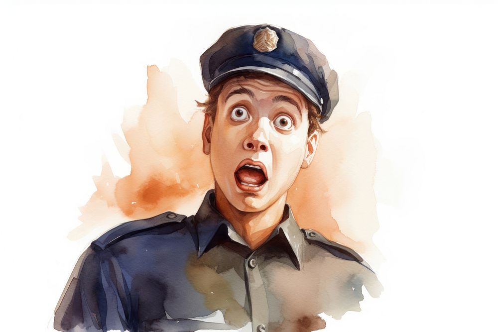 Policeman suprised face expression portrait photography aggression.