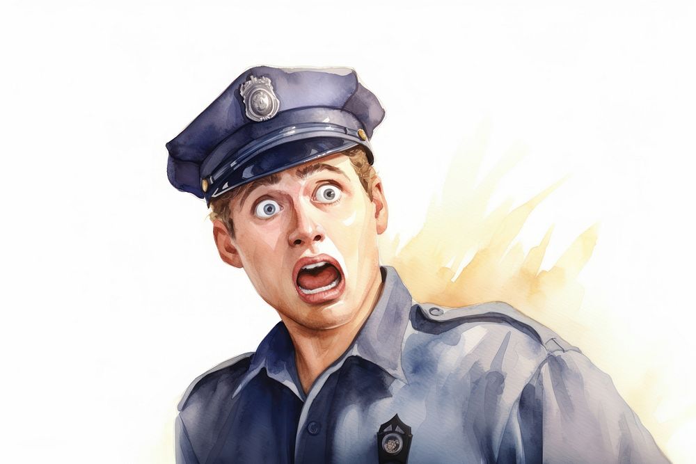 Policeman suprised face expression shouting portrait adult.