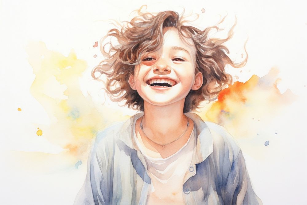 Smile face laughing painting portrait. AI generated Image by rawpixel.