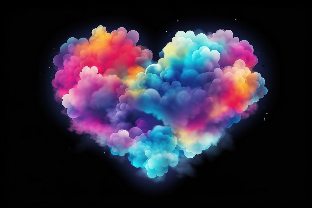  Colorful heart nature cloud black background. AI generated Image by rawpixel.