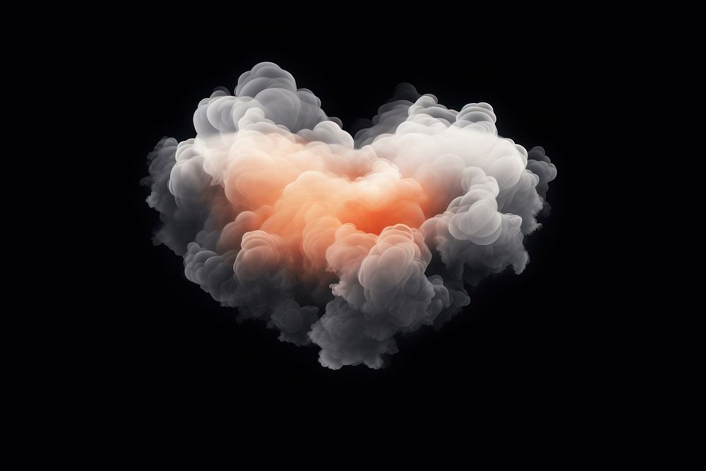  Peach heart cloud smoke black background. AI generated Image by rawpixel.