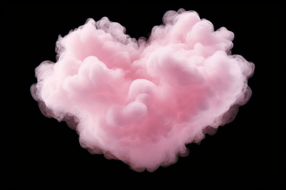  Pink pastel heart cloud sky black background. AI generated Image by rawpixel.