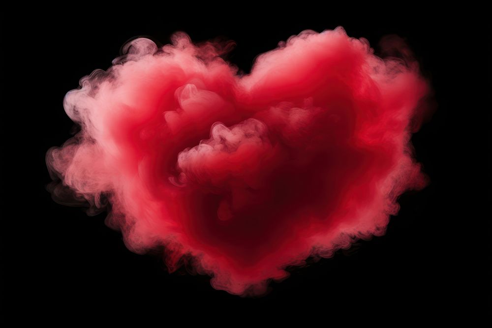  Red pastel heart smoke cloud black background. AI generated Image by rawpixel.