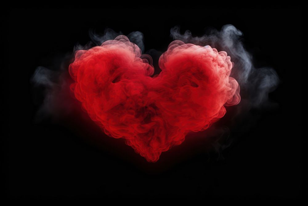  Red pastel heart smoke black background darkness. AI generated Image by rawpixel.