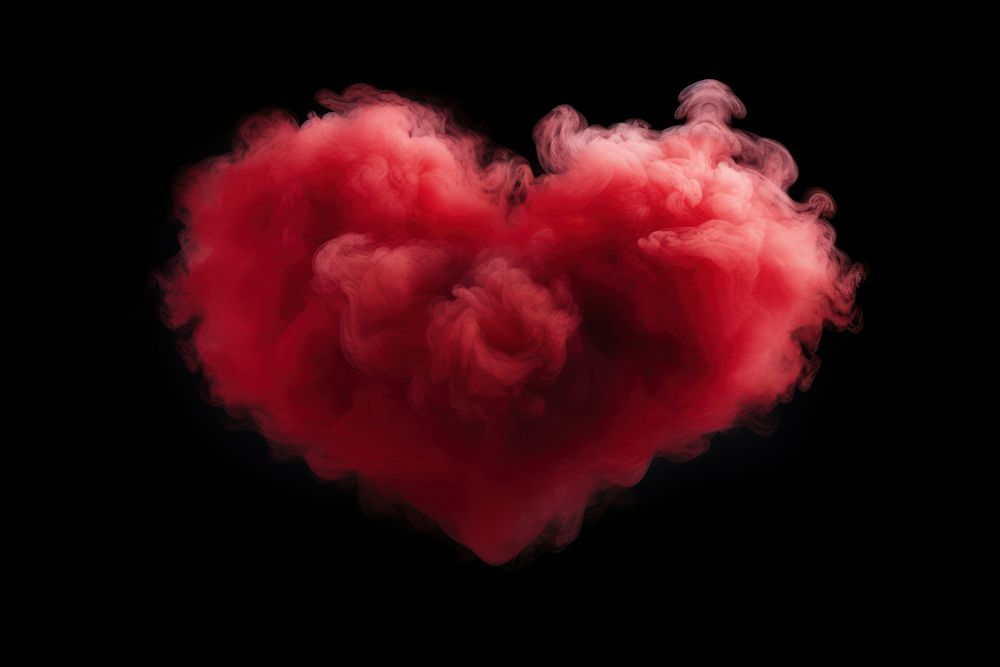  Red pastel heart black background exploding darkness. AI generated Image by rawpixel.