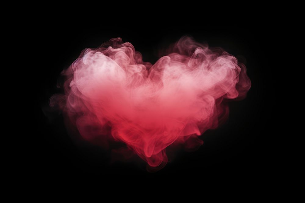  Red pastel heart smoke black background darkness. AI generated Image by rawpixel.