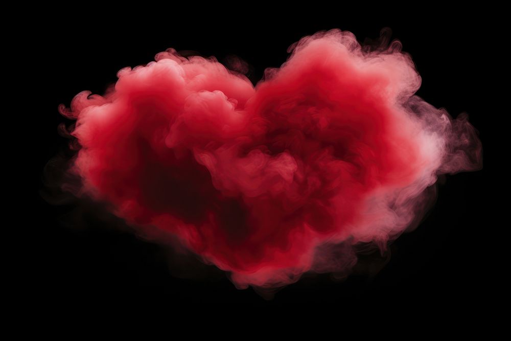  Red pastel heart cloud black background exploding. AI generated Image by rawpixel.