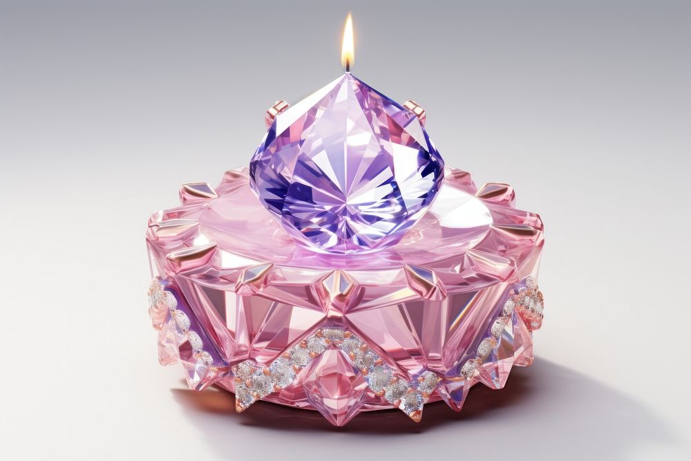 Crystal birthday cake gemstone amethyst jewelry candle.