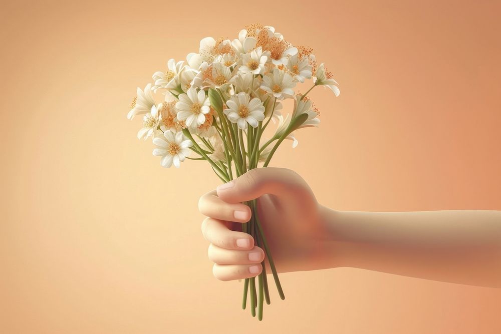 Hand holding bouquet flower finger plant.