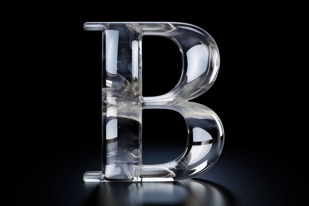 Alphabet B glass text reflection.