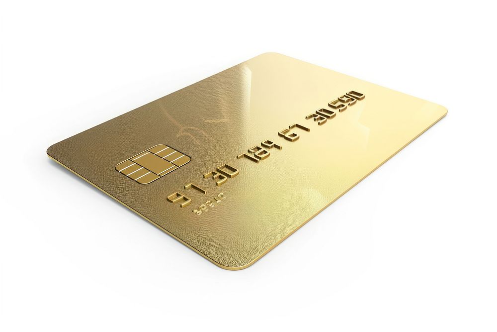 Credit card gold text white background.