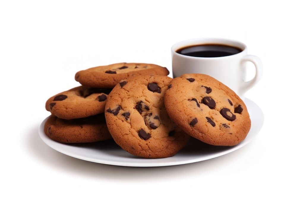Cookies on plate biscuit coffee food.