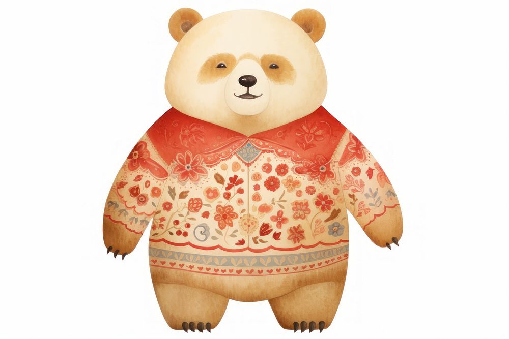 Chinese bear mammal toy white background.
