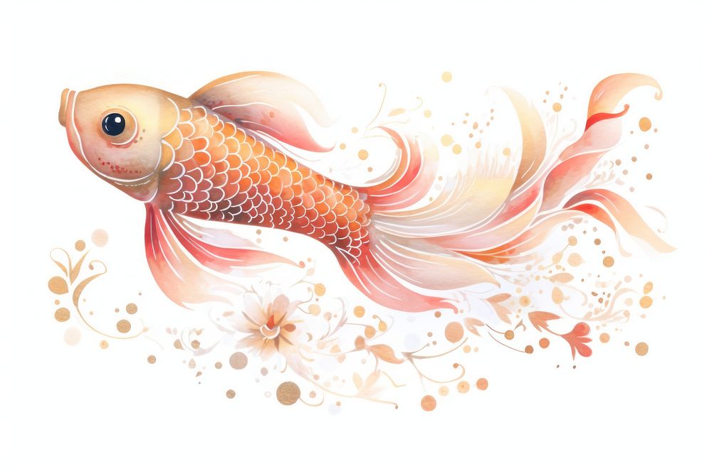 Chinese koi fish animal art white background.