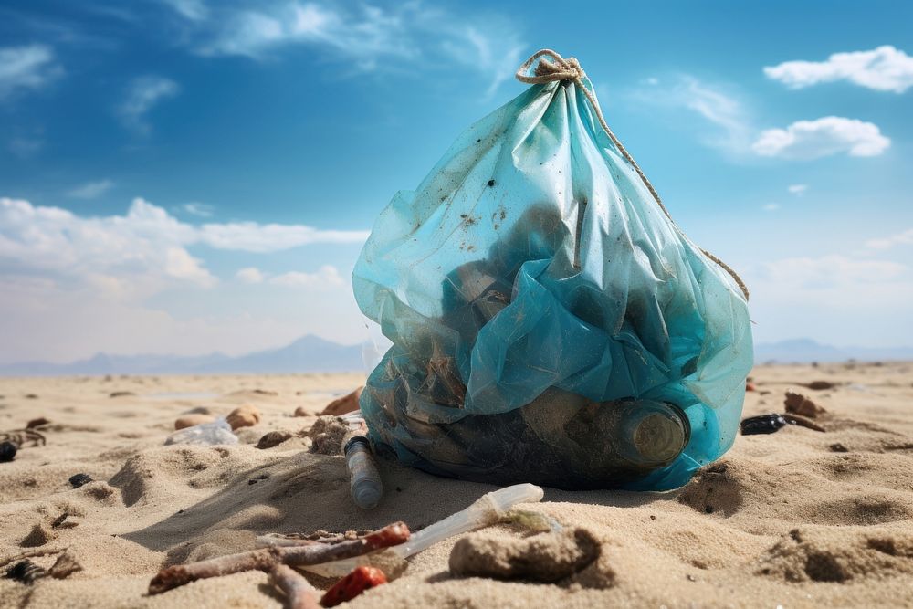 Trash on beach pollution garbage plastic. AI generated Image by rawpixel.