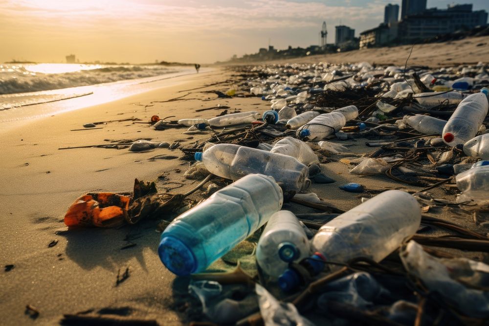 Trash on beach pollution outdoors garbage. AI generated Image by rawpixel.