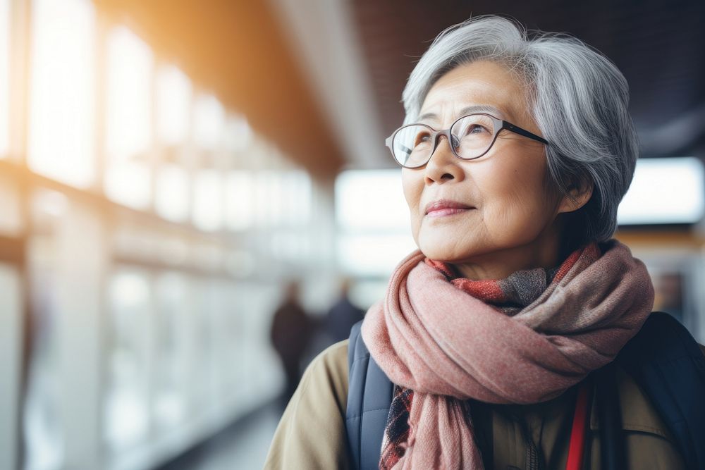 Senior japanese woman glasses looking travel.
