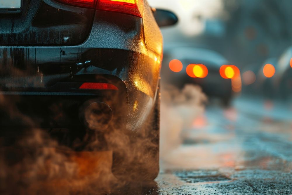 Close-up photo of black smoke from car exhaust pollution vehicle transportation. AI generated Image by rawpixel.