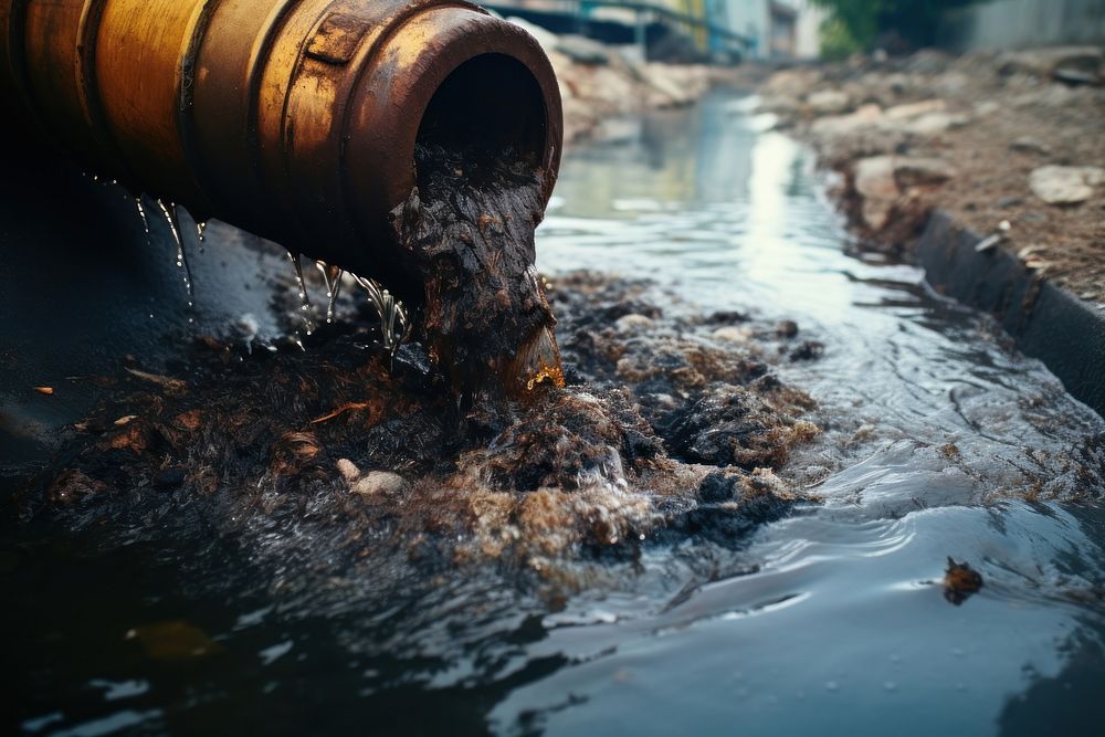 Dirty wastewater pollution from concrete pipe reflection corrosion outdoors. AI generated Image by rawpixel.