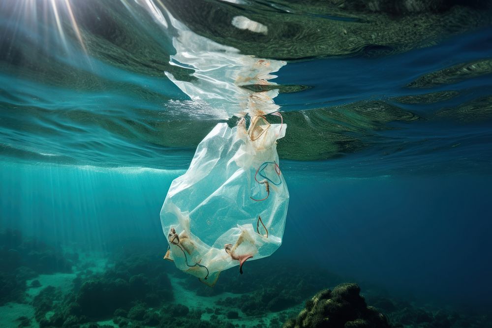Trash drop into the sea underwater pollution outdoors. AI generated Image by rawpixel.