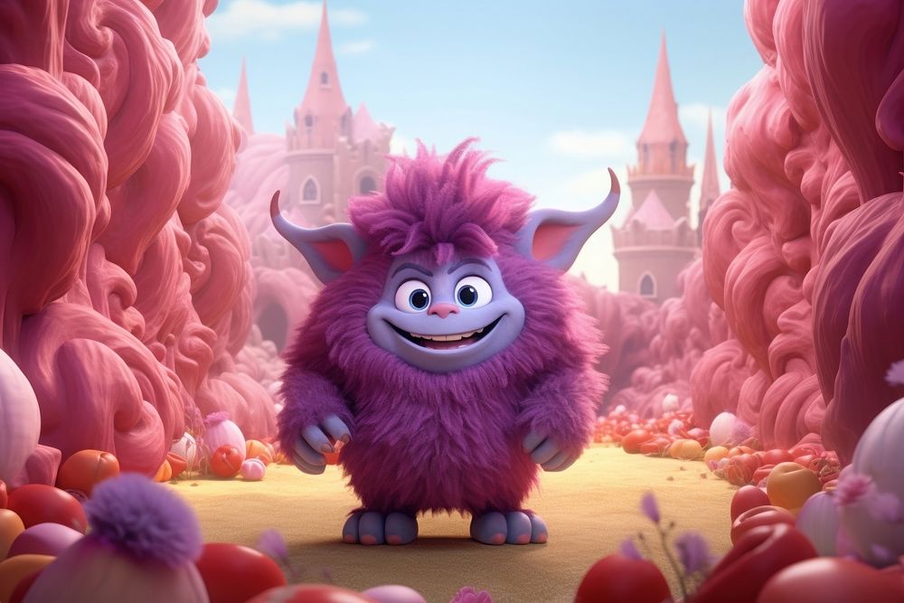 Cute troll fantasy background cartoon purple toy.