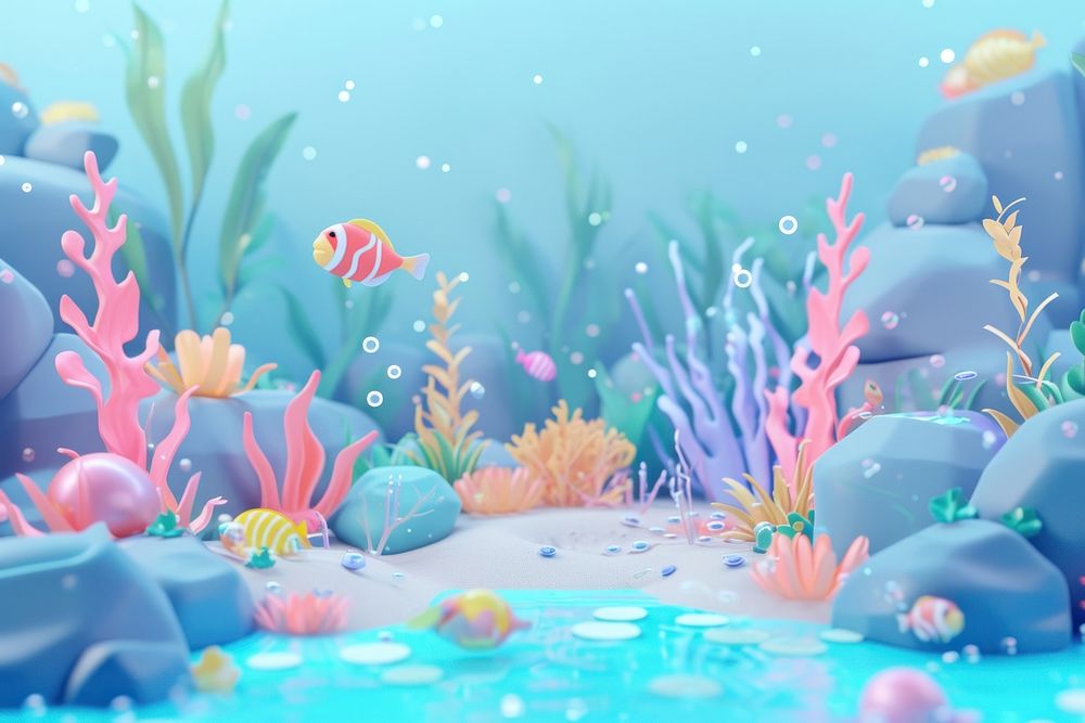Cute underwater fantasy background aquarium outdoors cartoon.