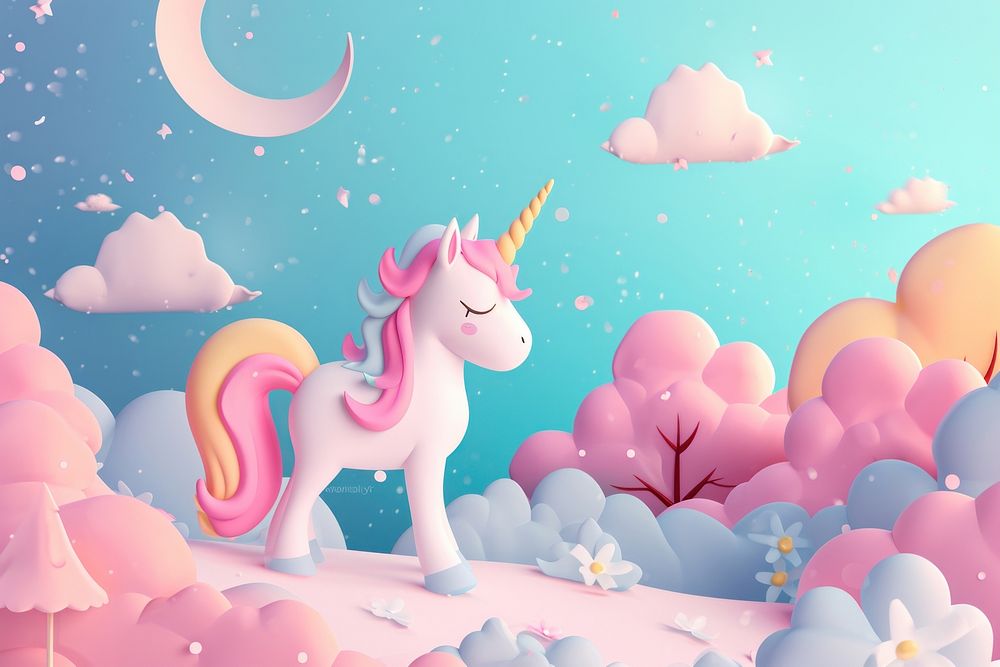 Cute unicorn fantasy background cartoon outdoors nature.