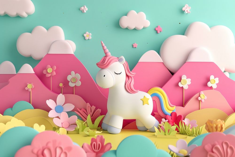 Cute unicorn fantasy background cartoon representation creativity.