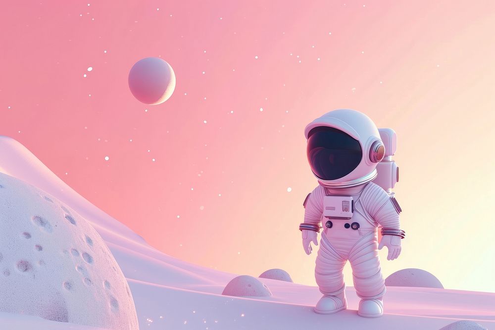 Cute astronaut in other planet fantasy background cartoon space astronomy.