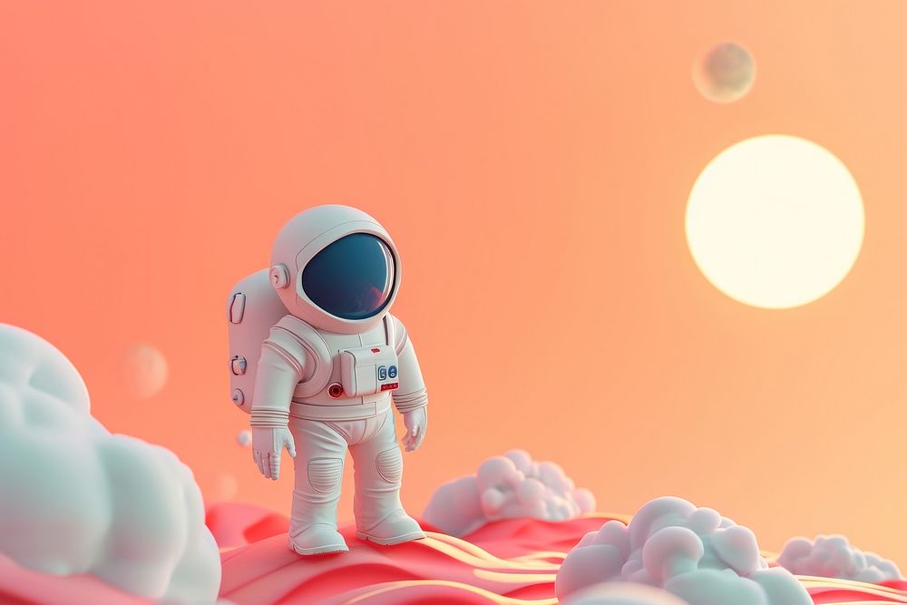 Cute astronaut in other planet fantasy background cartoon outdoors nature.
