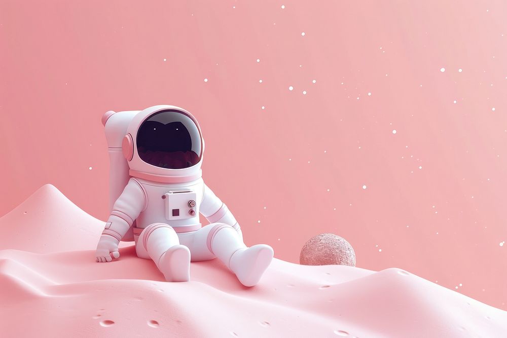 Cute astronaut in other planet fantasy background cartoon nature space.
