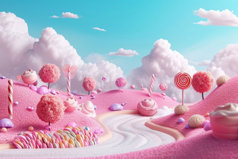 Cute candy land fantasy background outdoors dessert cartoon.