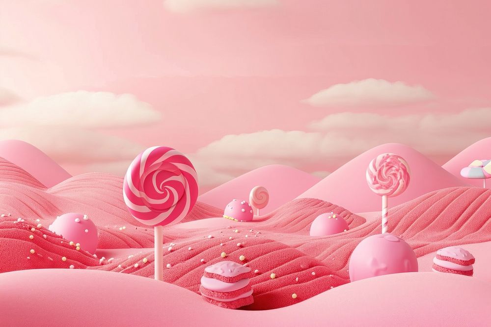 Cute candy land fantasy background lollipop food confectionery.